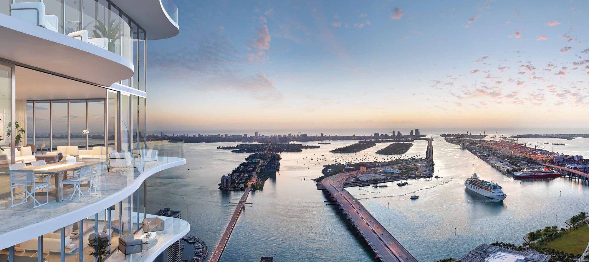 Vista desde una terraza de CasaBella hacia la Bahía de Biscayne