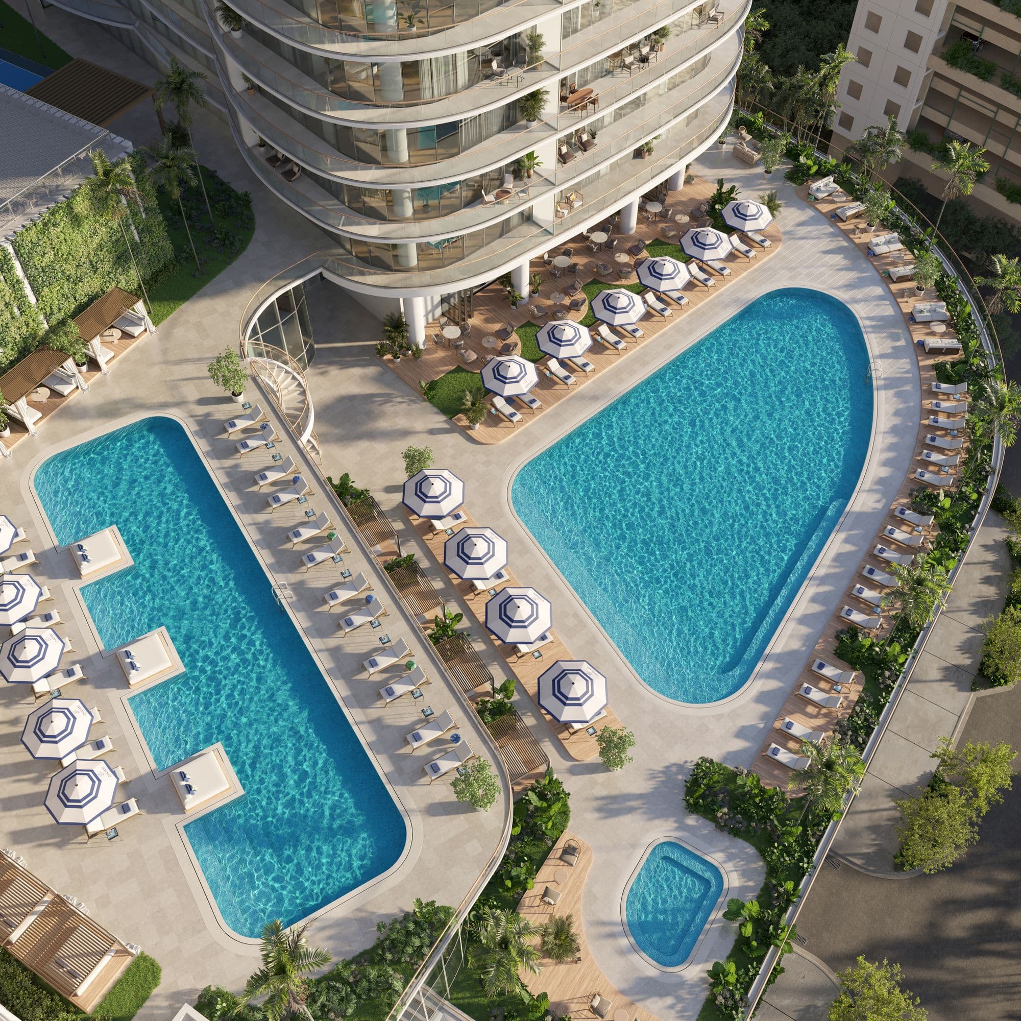 Piscinas y terrazas de los pisos 7 y 8