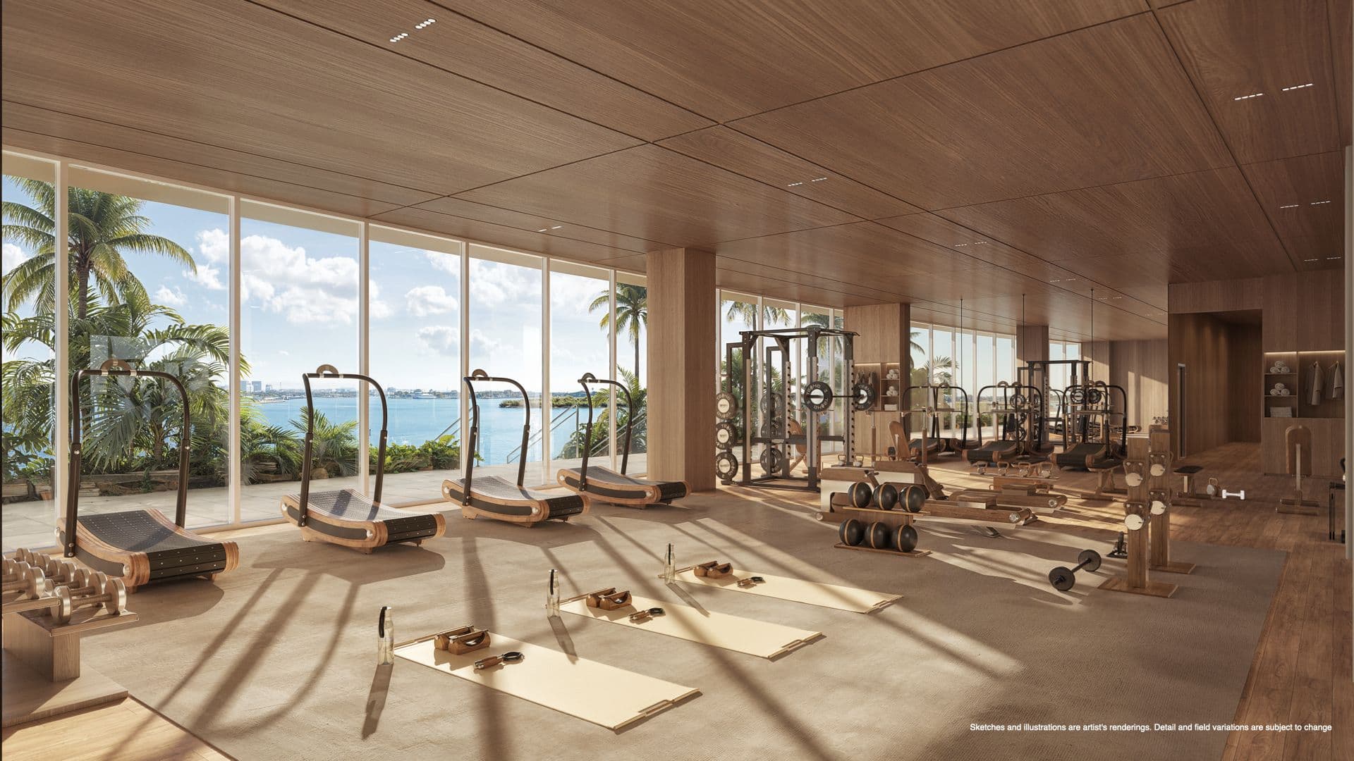 Gimnasio con vista a la bahía