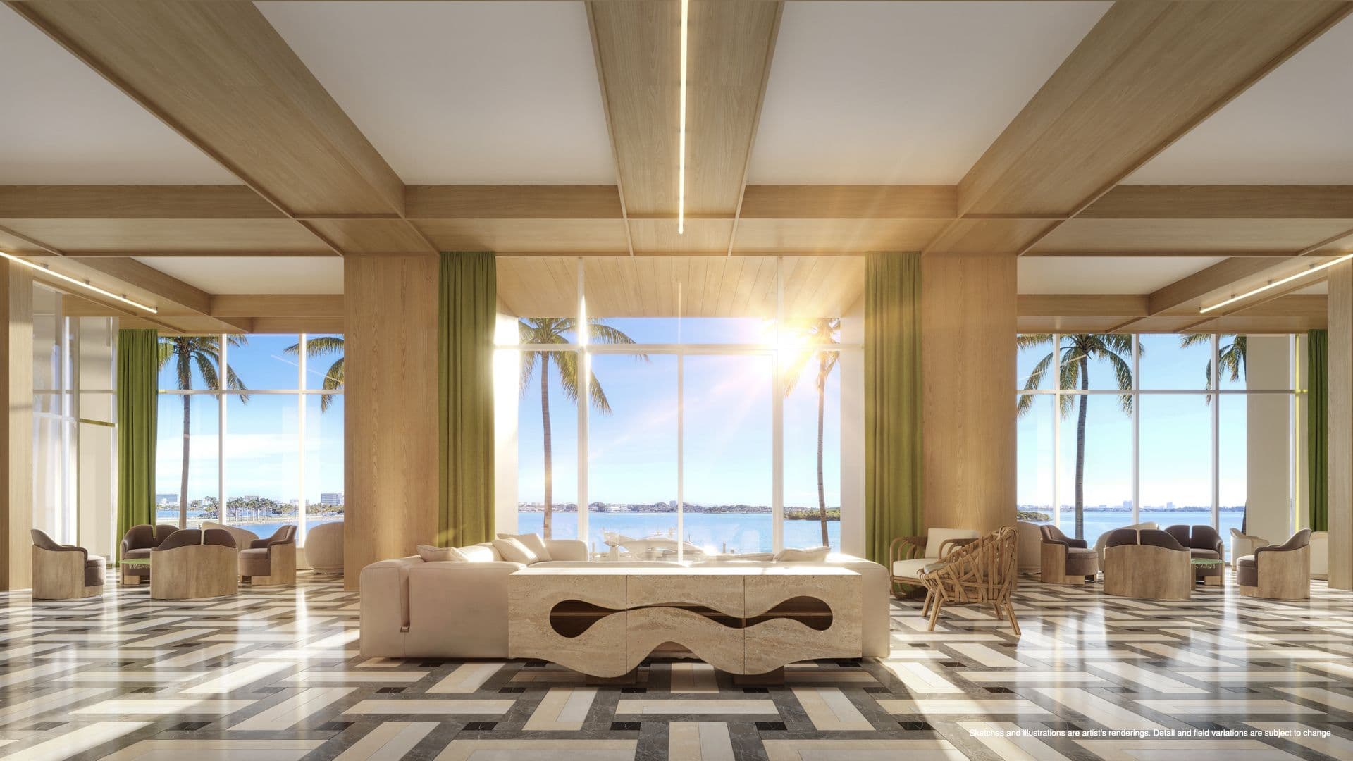 Lobby con vista a la bahía