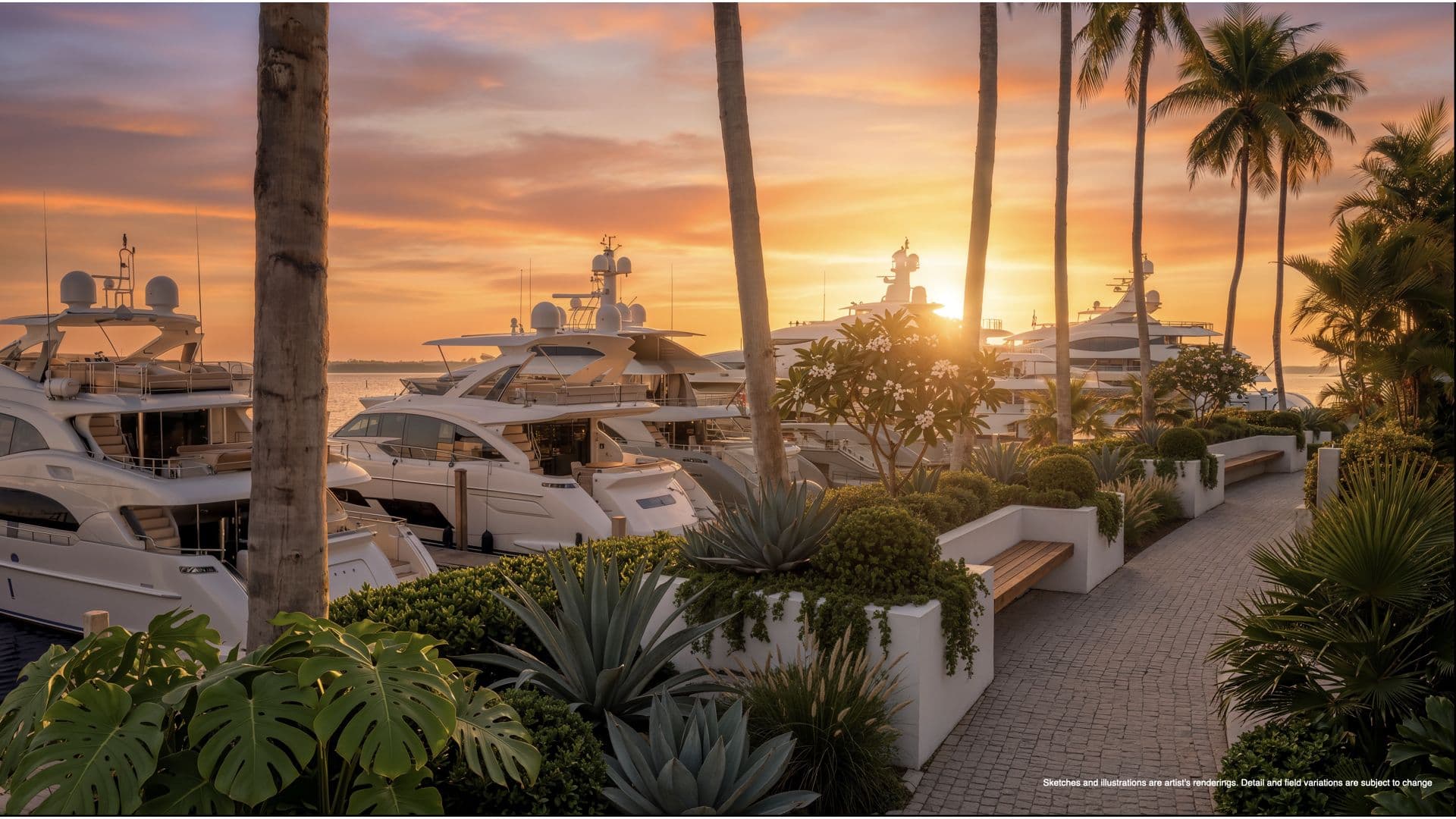 Marina privada al atardecer