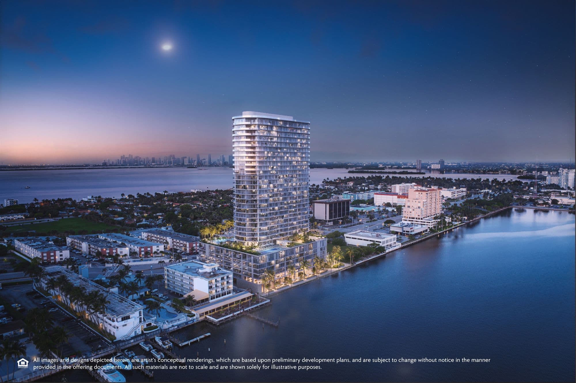 Continuum Club & Residences al atardecer sobre la bahía