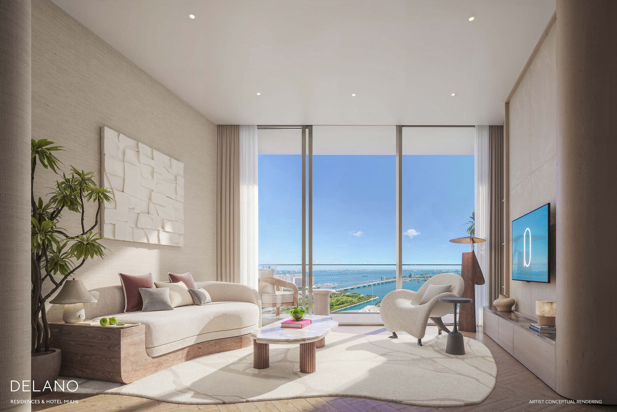 Sala de una residencia de D Collection, con vista a la bahía