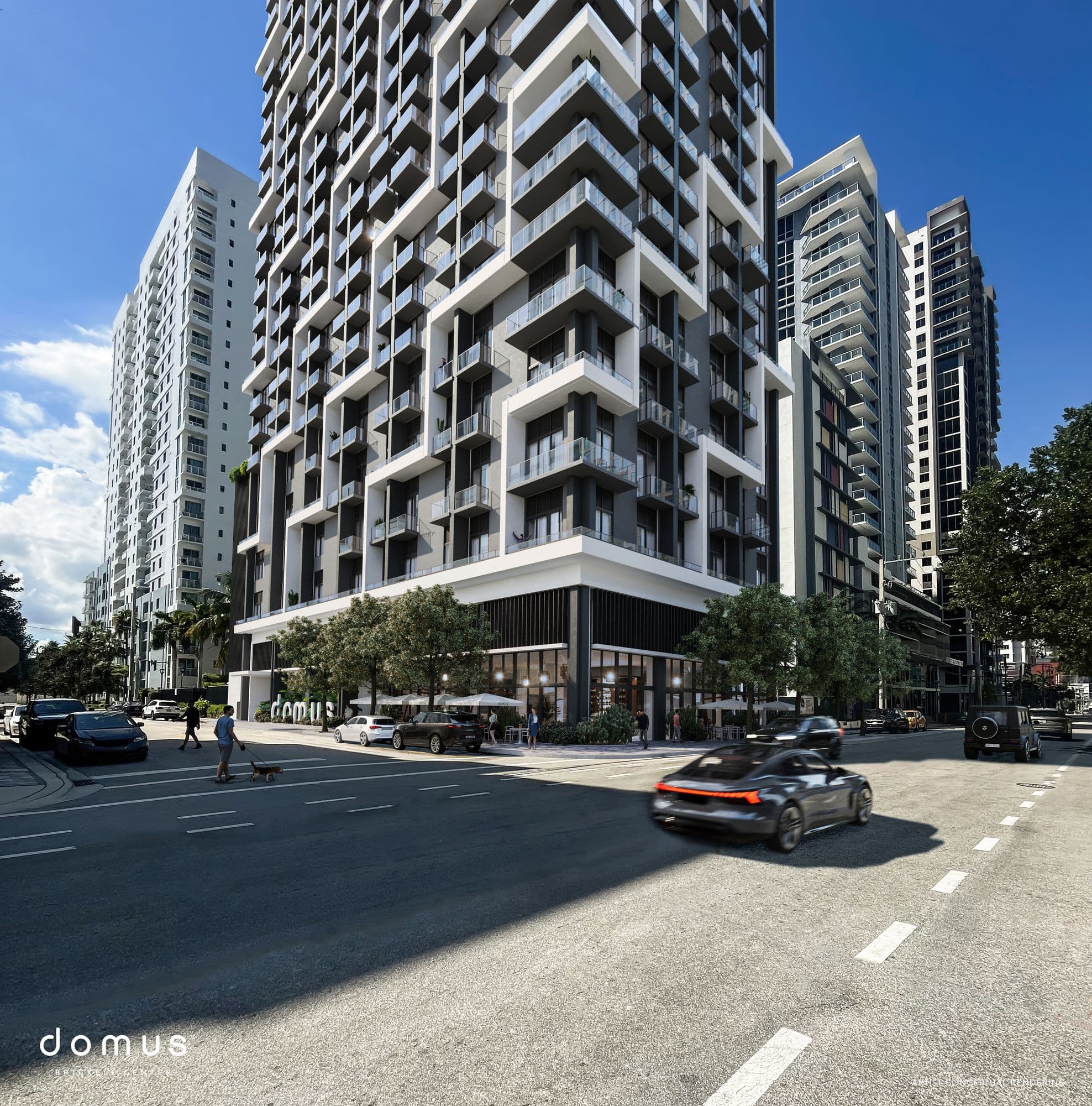 Fachada de Domus Brickell Center desde la calle