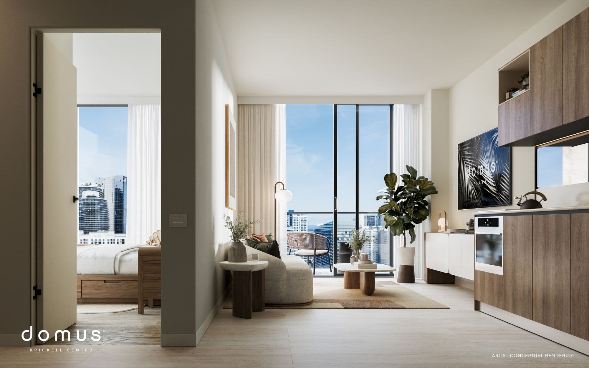 Sala y dormitorio de un apartamento de 1 dormitorio