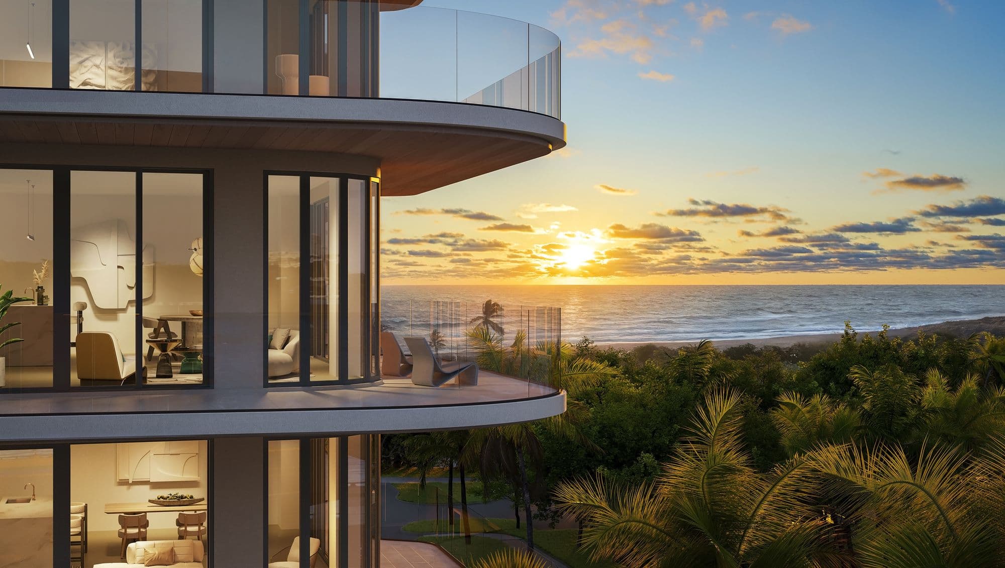 Balcones hacia el mar al amanecer