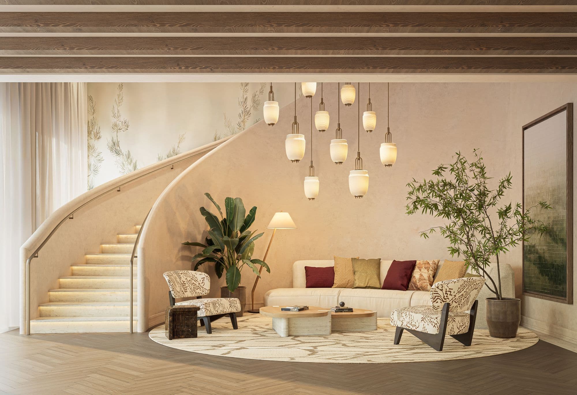 Lobby con escalera de diseño