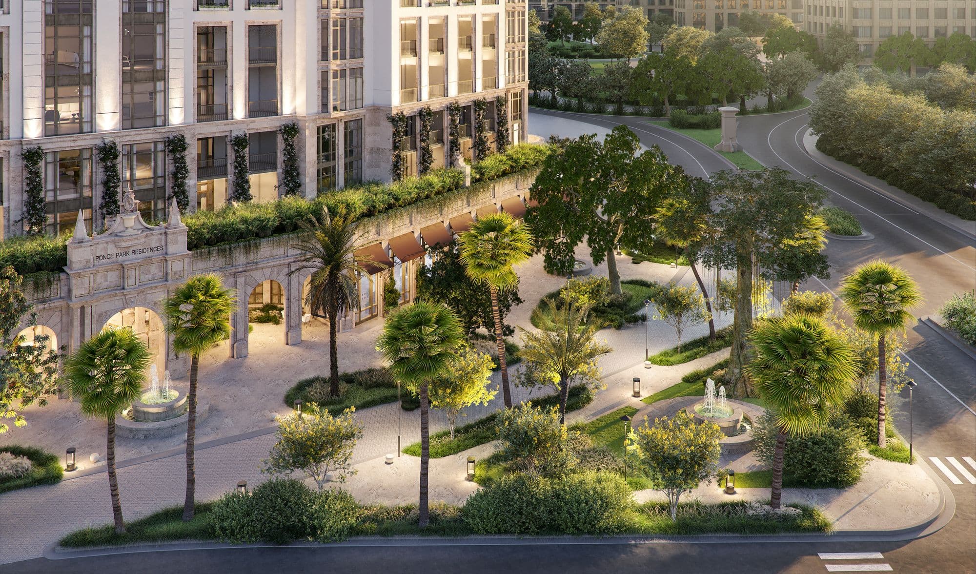 Parque y paseo frente al edificio