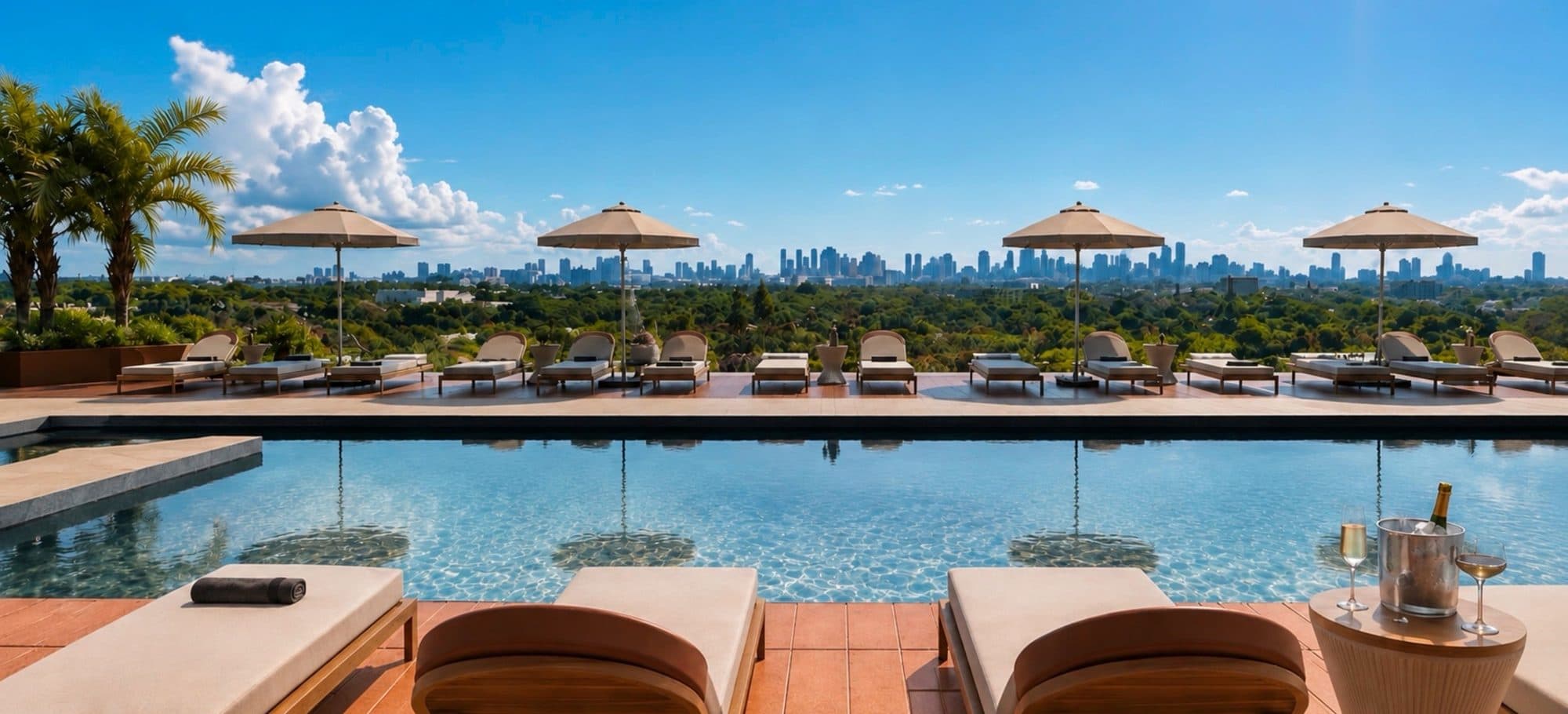 Piscina con vista al skyline de Miami