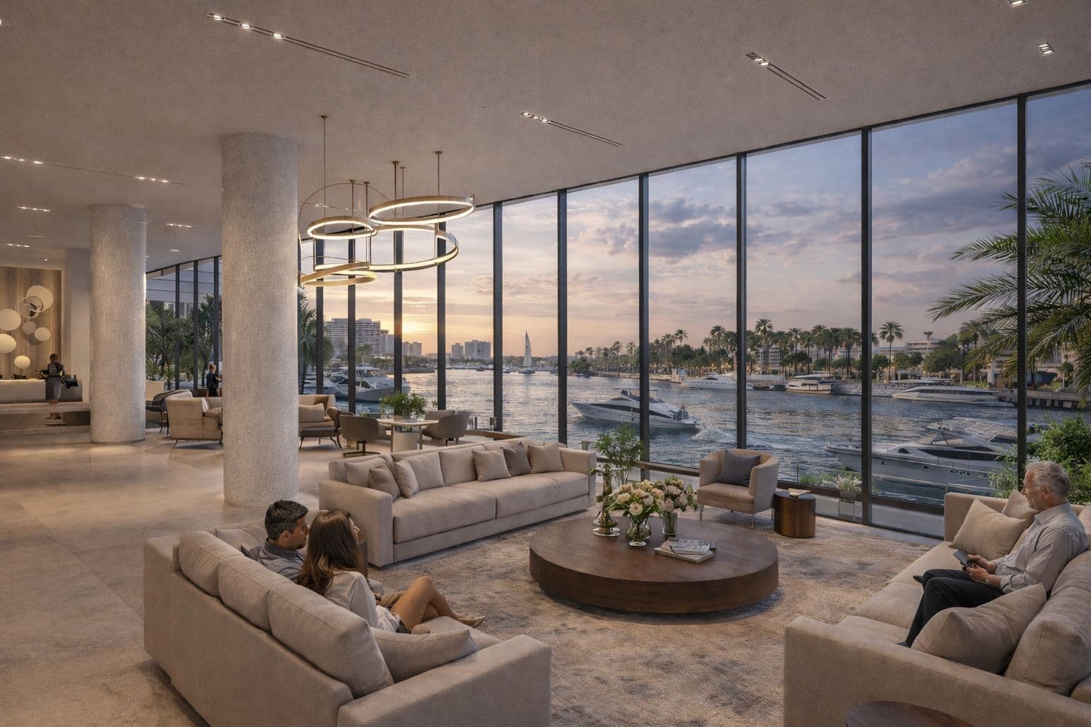 Lobby con vista al río